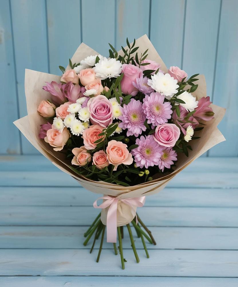 Букет цветов из: Хризантемы, Розы и Альстромерии в Баговской