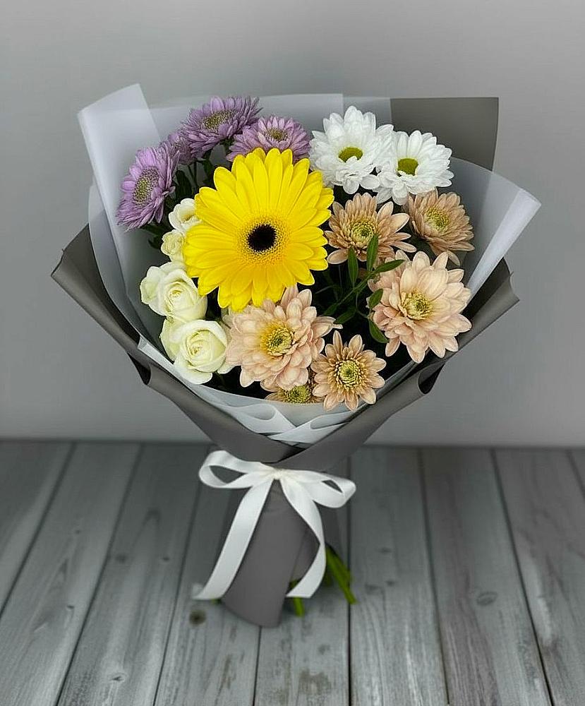 Букет цветов из: Розы, Герберы и Хризантемы в Баговской