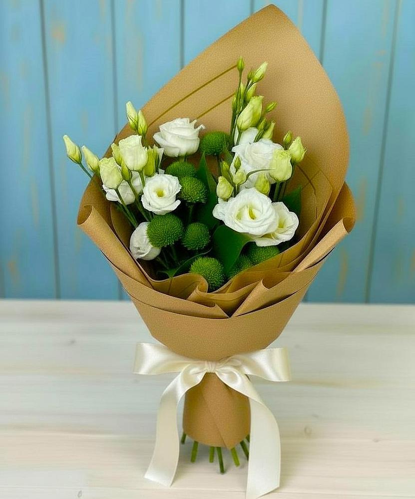 Букет цветов из: Хризантемы и Лизиантусы в Баговской