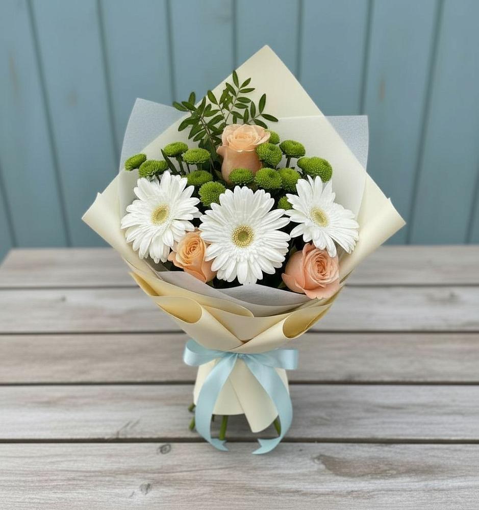 Букет цветов из: Герберы, Розы и Хризантемы в Баговской