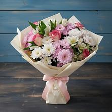 Букет цветов из:  Хризантемы, Альстромерии и Розы в Баговской