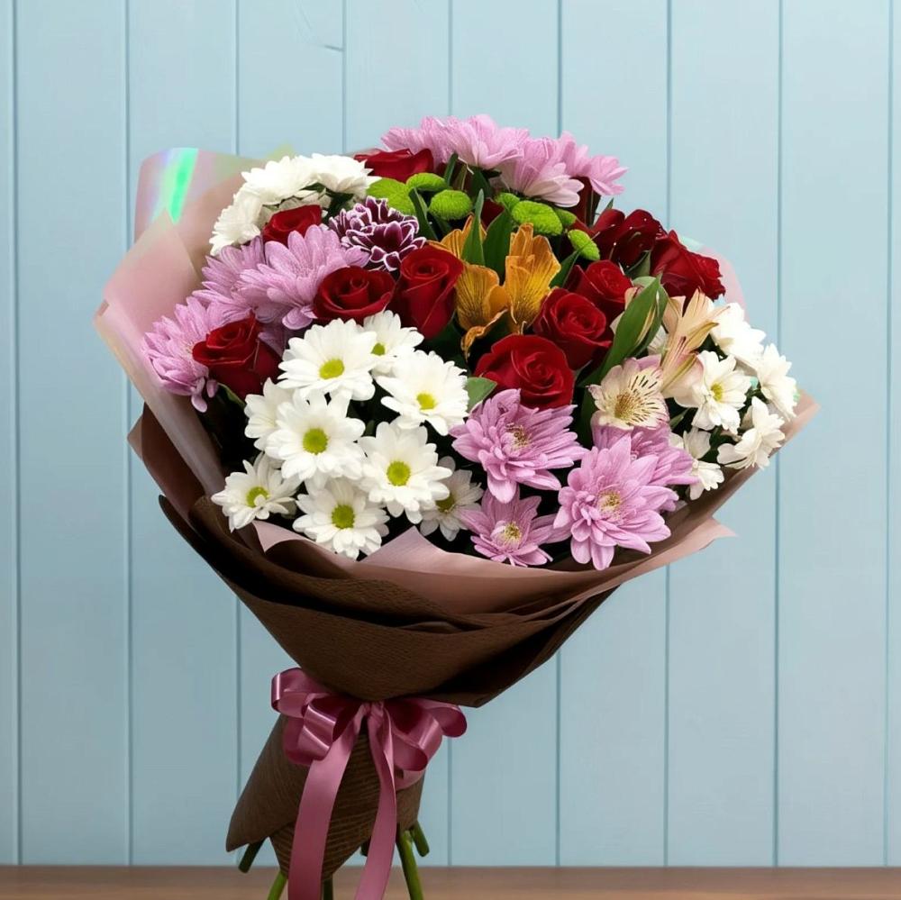 Букет цветов из: Розы, Хризантемы и Альстромерии в Баговской