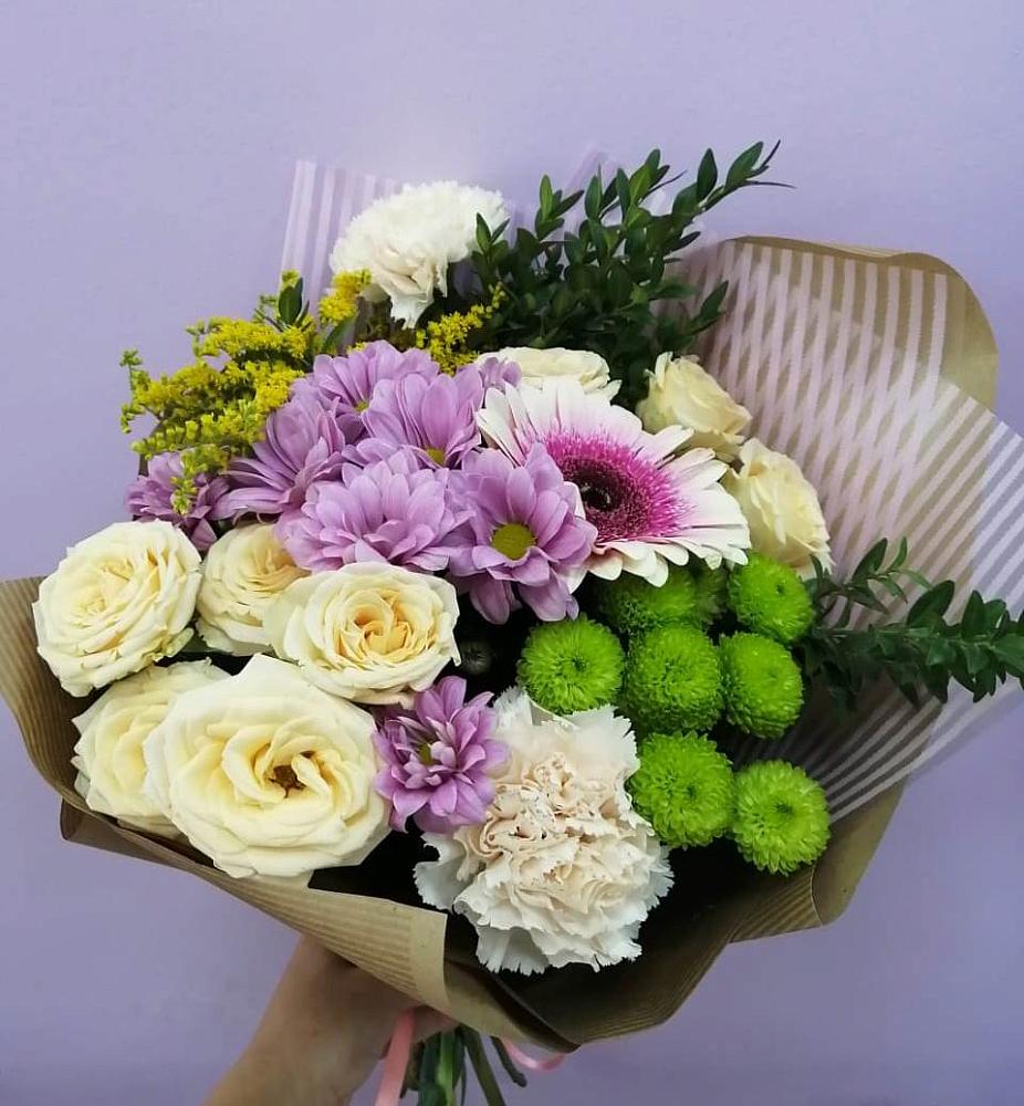 Букет цветов из: Хризантемы, Розы, Гвоздики и Герберы в Баговской